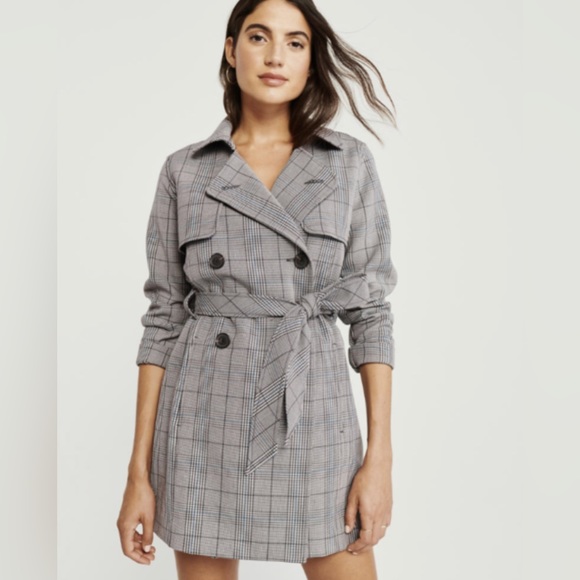 Abercrombie & Fitch Drapey Trench Coat - Size Medium - Plaid - Picture 1 of 5
